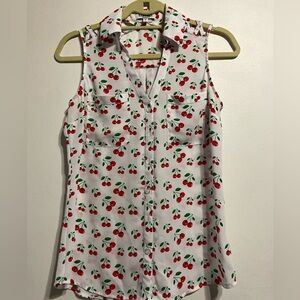 Express Cherry Sleeveless Button Down Blouse